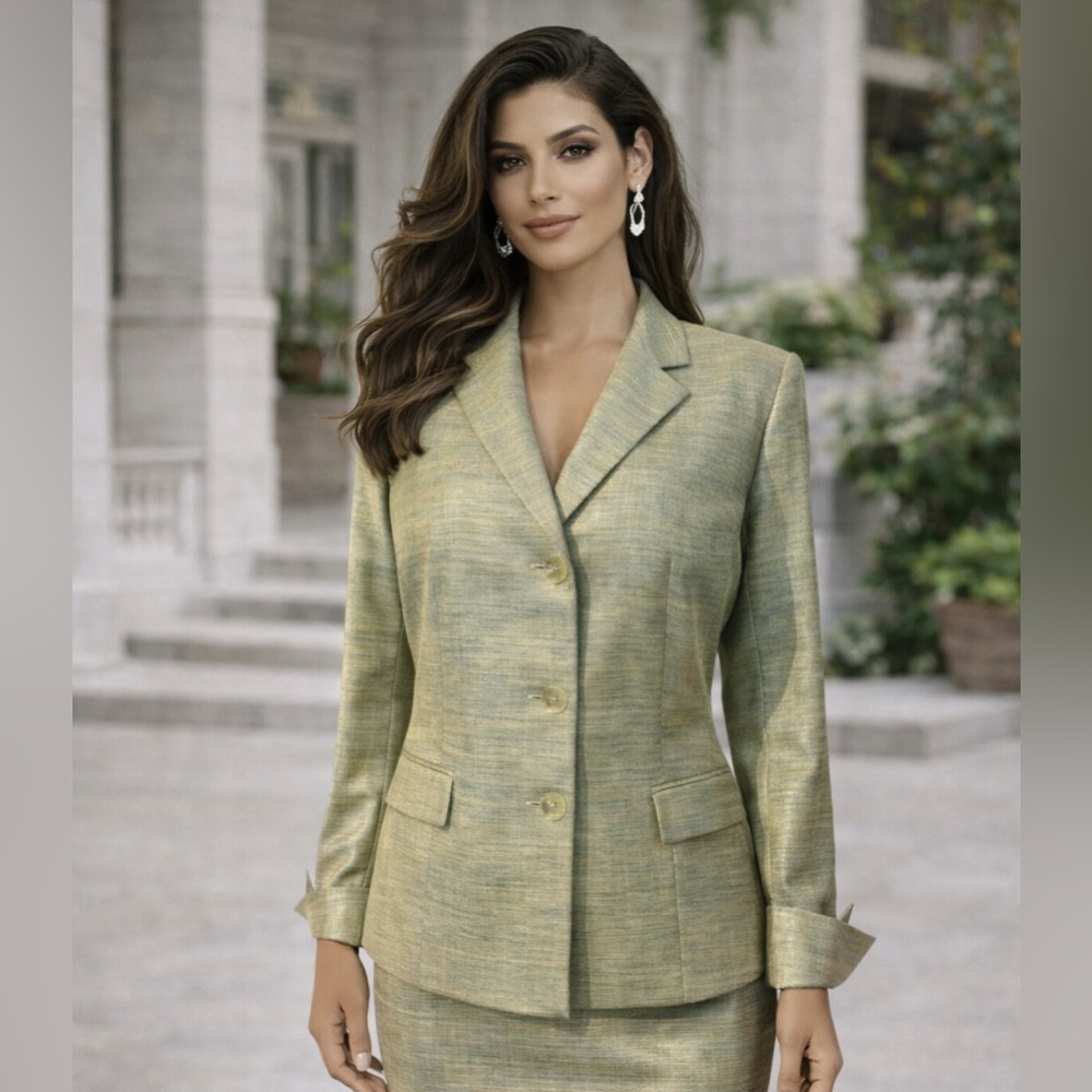 Kasper Separates Suit Jacket Blazer 16 Green Classic 3 Button Stretch